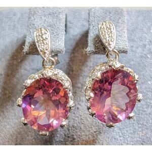 23mm Mystic Topaz Diamonds Sterling Silver Crown Set Dangle Earrings 7.14g